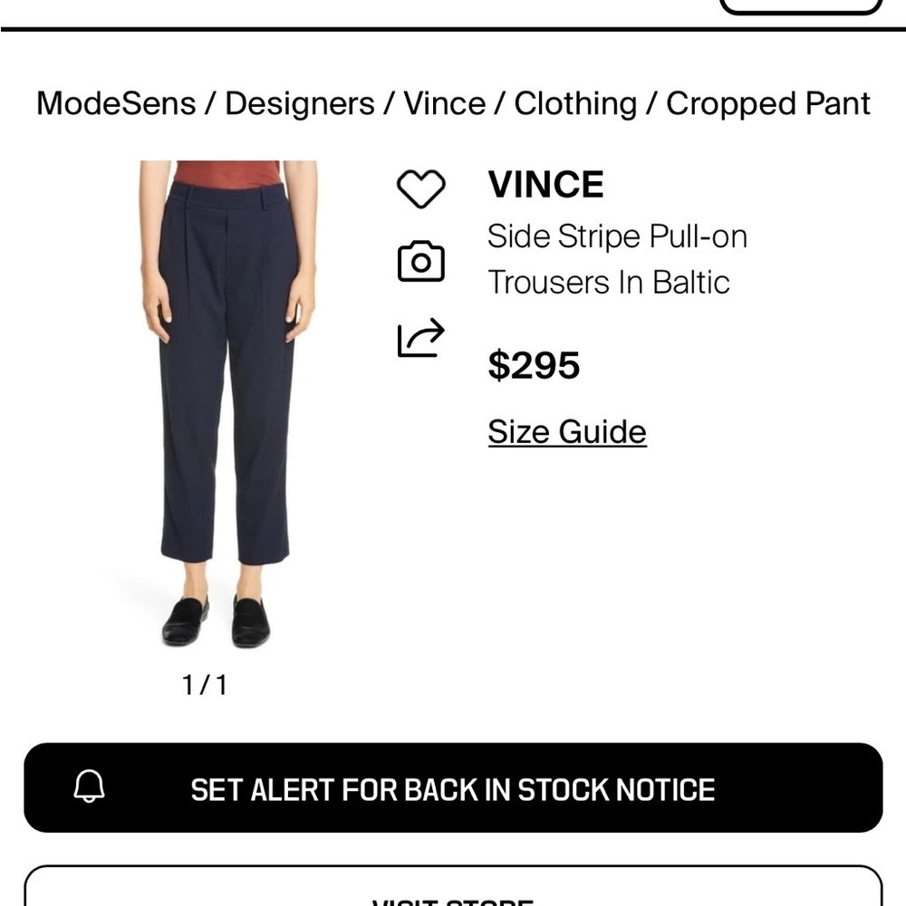 VINCE Classic Pull-on Trousers size XS in Navy NWOT - Picture 9 of 14